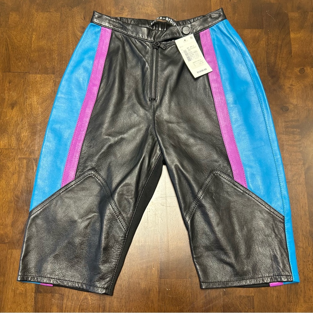 NWT ARTICA-ARBOX Blue and Purple Colorblock Leather Bike Shorts Size 0 - Picture 5 of 15